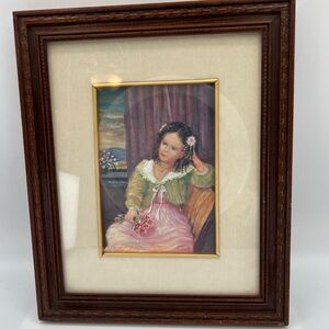 Sitting Girl 1990’s Monique Baudaux Print Lithograph Framed Matted Vintage